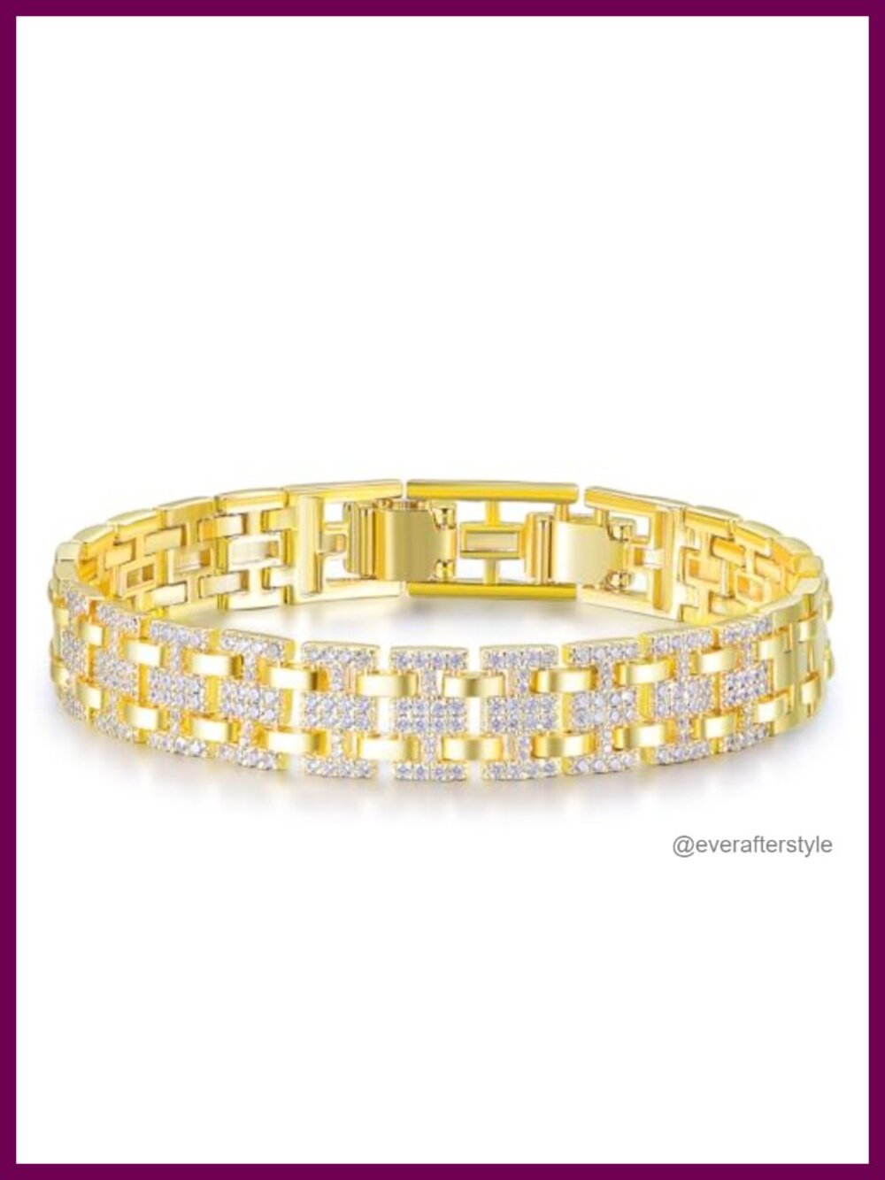 18k Gold Plated Cubic Zirconia Watch Link Bracelet 7mm Unisex